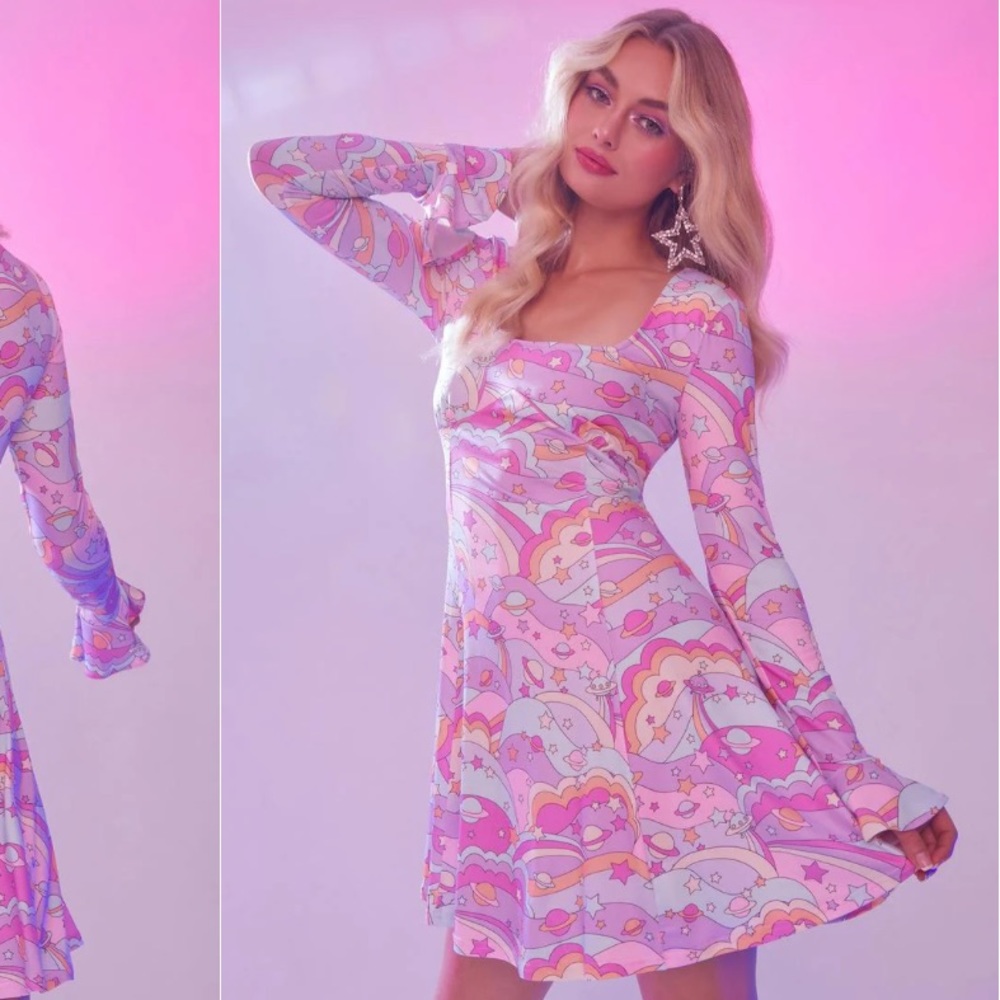 Dolls kill sugar thrillz large Groovy Galaxy Long Sleeve Dress